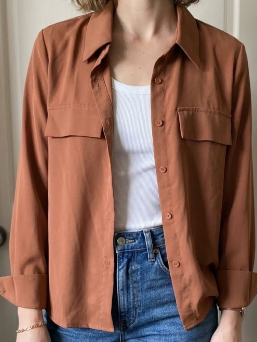 SHEIN Rust Button Down Shirt